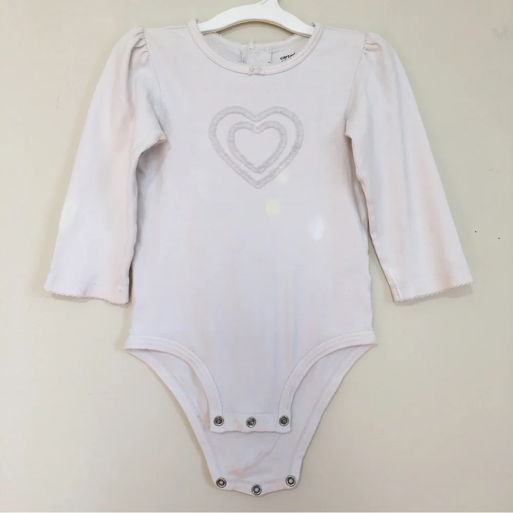 Carter's baby girl white pink long sleeve cotton overalls bodysuits